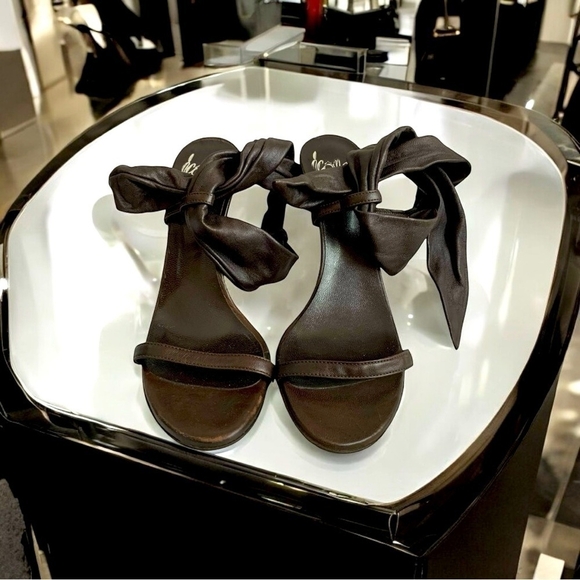 ICONE Chocolate Brown Leather Ankle Strap Stiletto Heels Made in Italy US6 EU36 - Picture 1 of 6